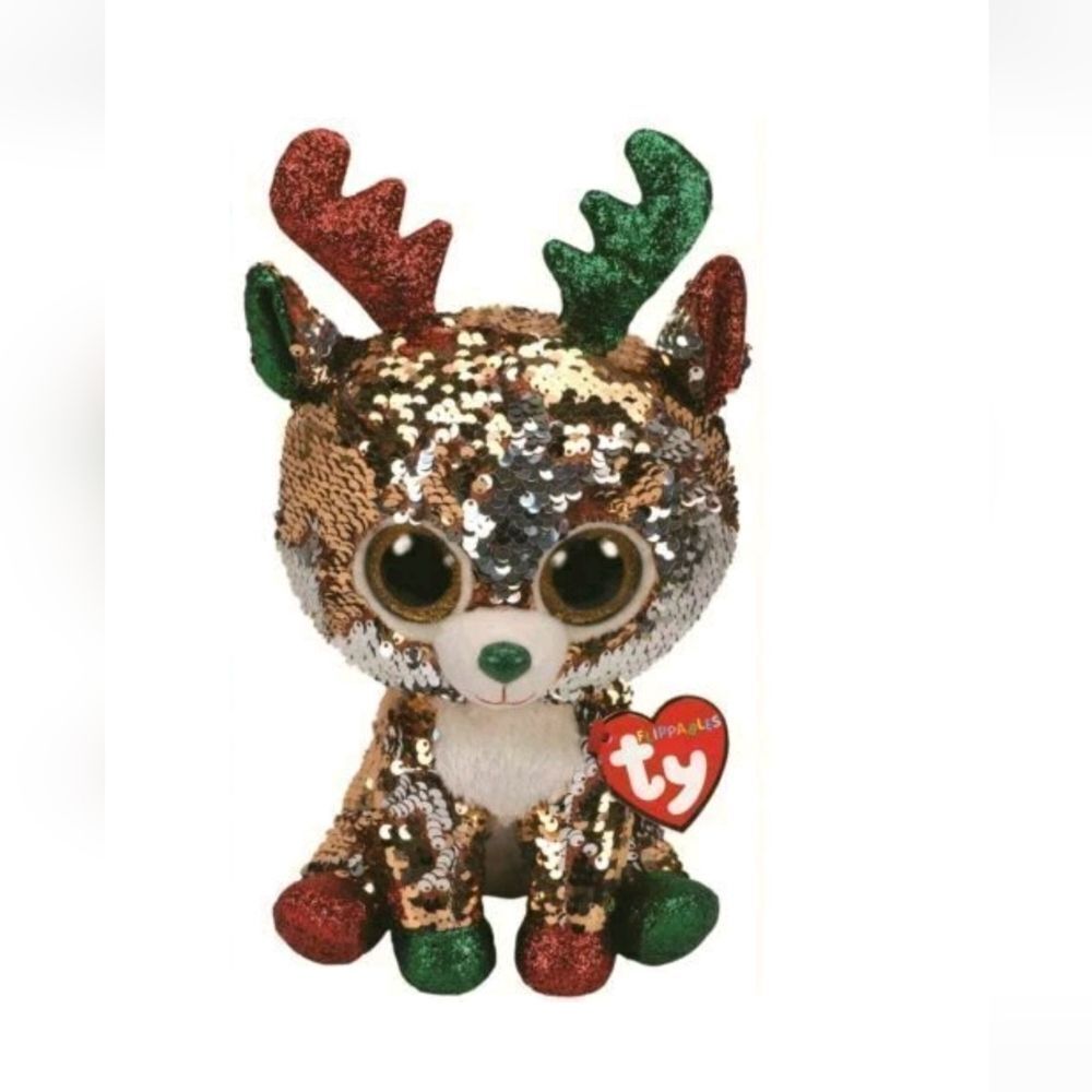 🆕️🦌Ty Teagan Flippables Sequin Reindeer Christmas Plush 2019